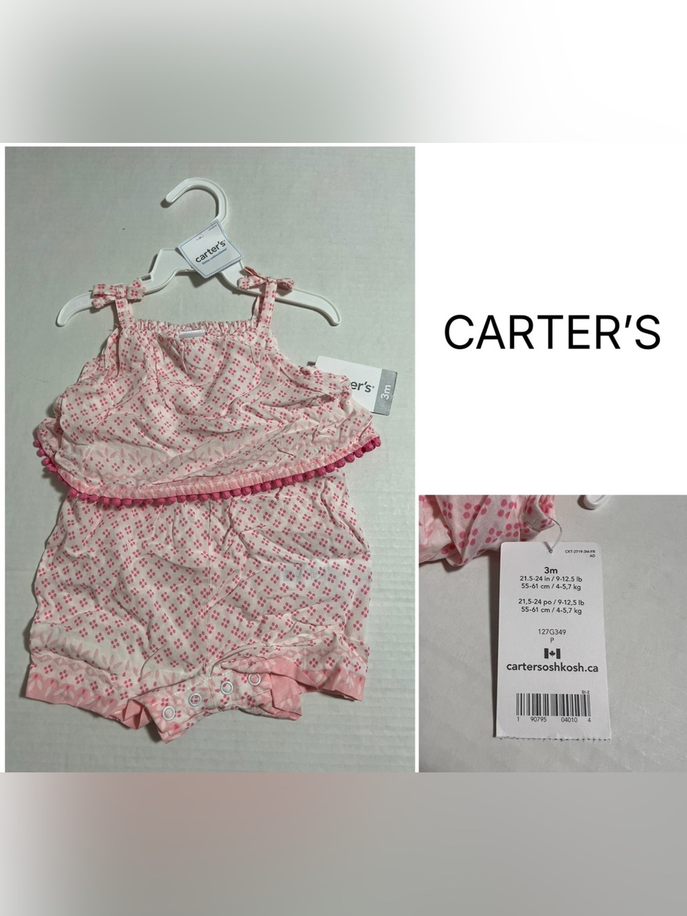 CARTER’S - 3M - NWT - INFANT GIRLS PINK TANK FRINGE ROMPER